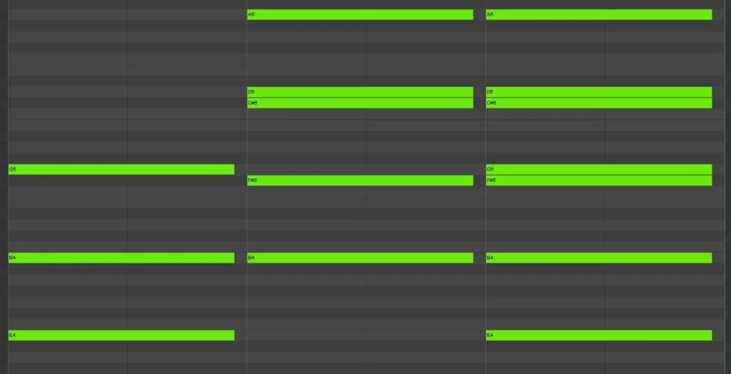 Midi example of a nicely spaced chord with pitch shifters