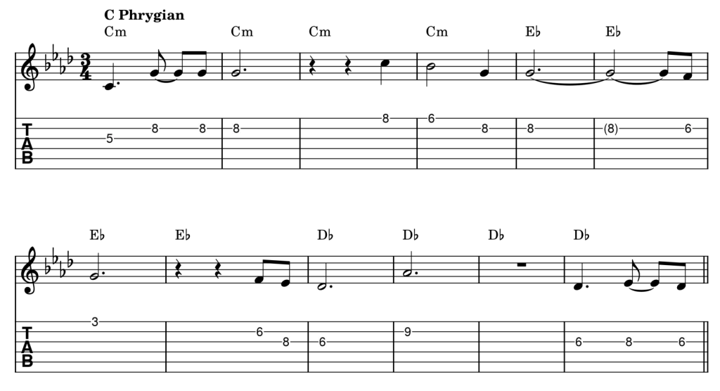 Phrygian melodic formula in C Phrygian